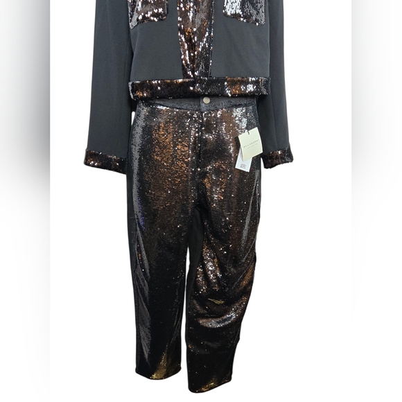 Cinq à Sept Randi Sequin Trim Jacket Black Cropped Blazer Women’s Size 10 - Picture 7 of 12